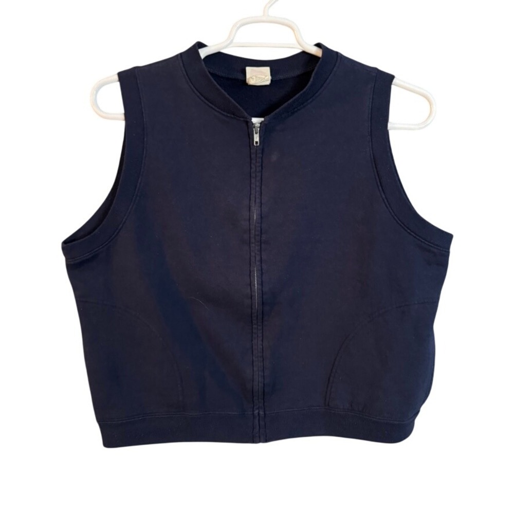 Vintage Hanes Her Way Navy Blue Full Zip Sweatshirt Vest Large Sleeveless Fleece